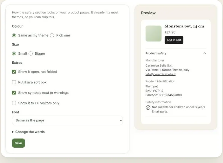 Your words, colour and size, with a live preview.