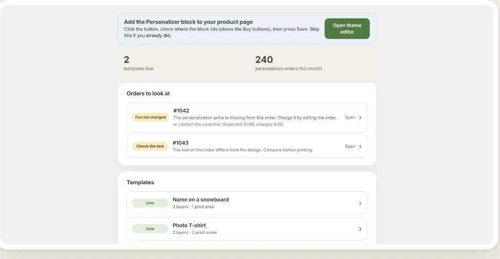 Every template and order at a glance.