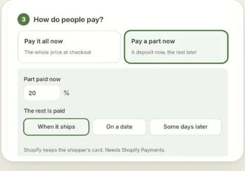 The balance is charged for you when it ships, or on a date.